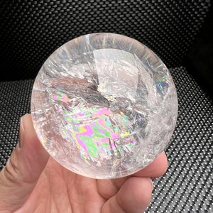 2.91&quot;Natural White Clear Quartz Crystal Ball,Tibetan Himalayan Stunning Rainbow Crystal Sphere,High Quality Quartz,Meditate,Crystal Decor