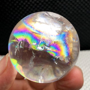 1.81&quot;Natural Clear Quartz Crystal Ball,Tibetan Himalayan Stunning Big Rainbow,Natural White Phantom Quartz Crystal Sphere,Meditate,Decor
