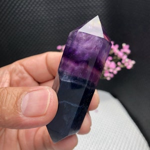 Natural Rainbow Fluorite Double Terminated Crystal Small Point,Hand made Blue-Green/Purple Fluorite Vogel Wand/Reiki Healing Meditation Gift