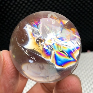 1.81&quot;Natural White Quartz Crystal Ball,Tibetan Himalayan Stunning Big Rainbow,Natural White Phantom Quartz Crystal Sphere,Meditate,Decor