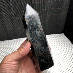 6.3&quot;Natural Astrophyllite Quartz Crystal Point,Stunning Hand made Obelisk/Tower/Point Decor,Reiki Healing Meditate Crystal Gift for her/his