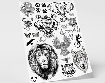 Temporäre Tattoos - Set “Animal Planet” A4 - Fake Tattoos mit Tiermotiven