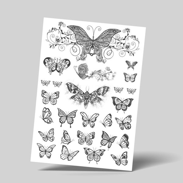 Temporäre Tattoos mit Schmetterlingen - Faketattoo Set "Schmetterlingseffekt" A5