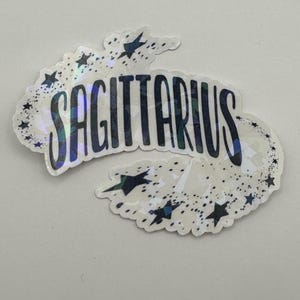Pegatinas holográficas troqueladas con el logotipo de Sagitario para botellas de agua, resistentes al agua y para portátiles