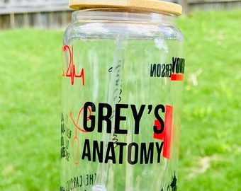 Grey's Anatomy 16oz Beer Can Glass can with Lid & Straw| Aesthetic Glass