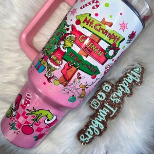Pink Grinch 40oz Tumbler Stanley Quencher Funny Xmas Gift - The