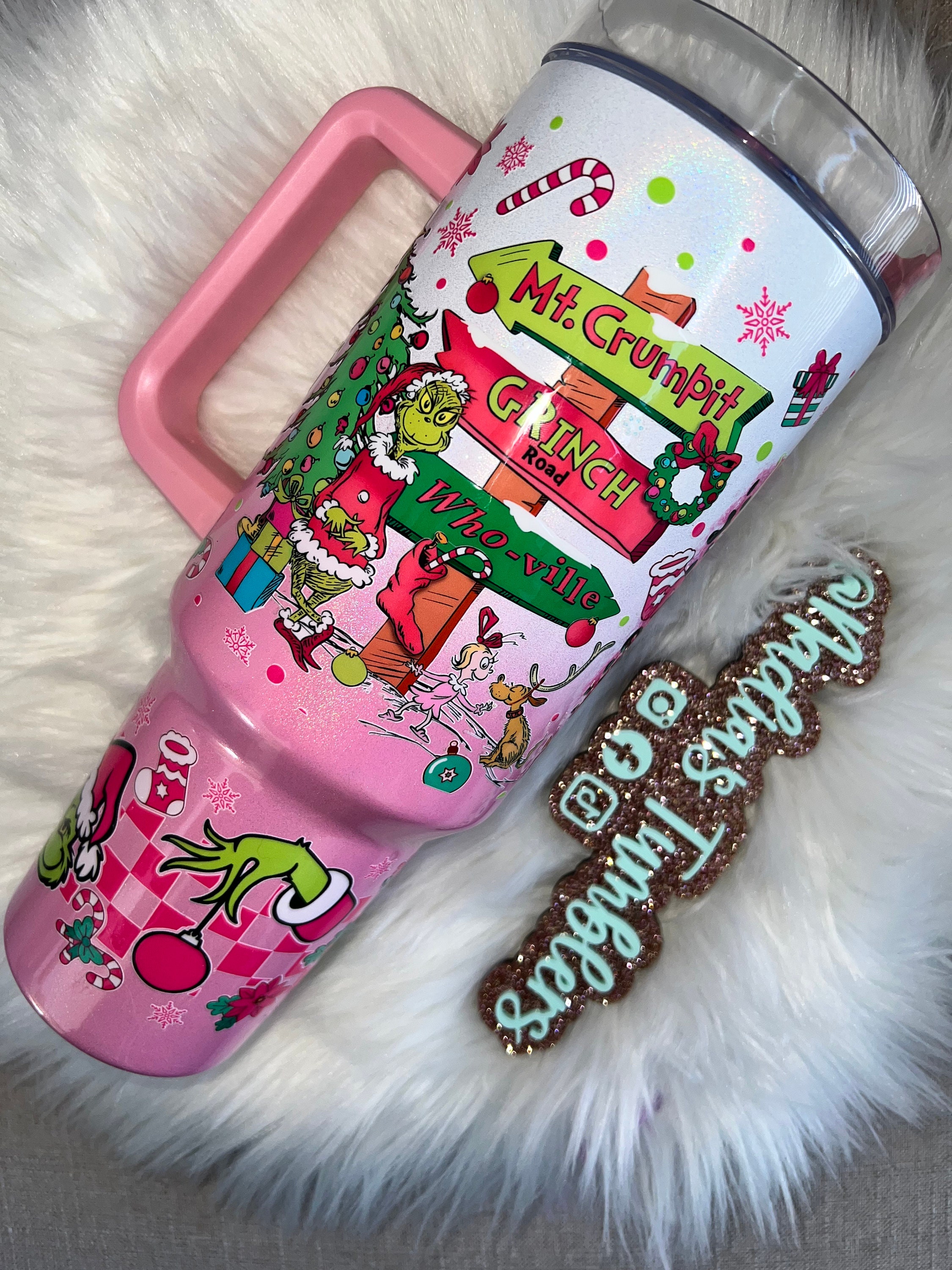 Grinch Tumbler Pink Christmas 40Oz Stainless Steel Stanley Cups Christmas  Movie Gift Merry Grinchmas Whoville University Travel Mugs - Laughinks