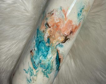 20oz white and teal marble tumbler