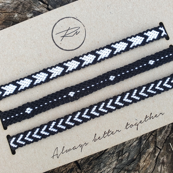 Black White Friendship Bracelet, Macrame Bracelet, Fenechki, Knotted, Bracelet Set, Handmade, Boho style, Adjustable Bracelet, Armband, Gift