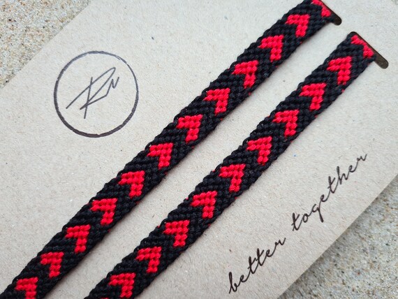 Red and Black Friendship Bracelet Red Heart Bracelet Valentines