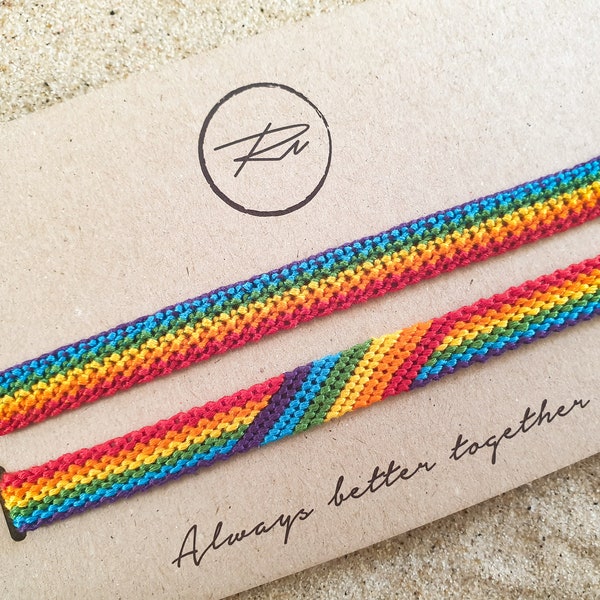 Set of 2 Rainbow Bracelets, Handmade Bracelets, Pride Friendship bracelet, Gay Pride, Lesbian, LGBT, Knotted, Armband, Armcandy, Love, Gift