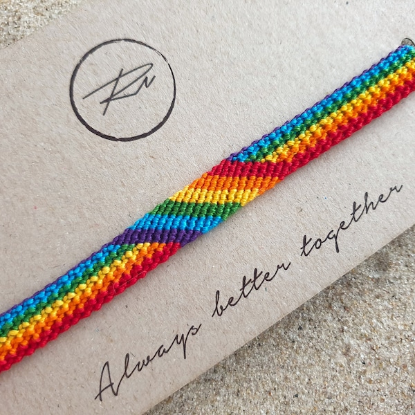 HandMade Friendship Bracelet, Woven Friendship Bracelet, Rainbow Cotton Bracelet, Hippie, Unisex, Jewelry, Pride, Gay, LGBTQ, Love Bracelet