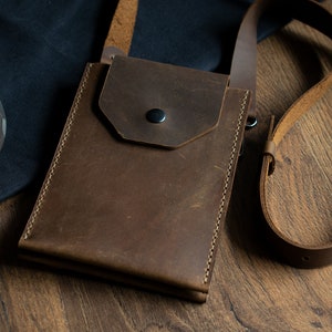 Shoulder Leather Phone Bag, Leather Phone Bag, Engraved Bag, Crossbody Phone Holder, Mini Leather Bag, Personalized Gift For Womens