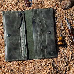 Portefeuille pour téléphone en cuir, portefeuille à deux volets pour téléphone, cadeau personnalisé fait main, long portefeuille en cuir, portefeuille de voyage, cadeau pour petite amie