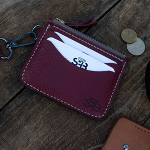 Carteira de couro com zíper / Bolsa de moedas de couro / Carteira com zíper / Carteira com zíper / Carteira minimalista / Presente do Dia das Mães / Presente para ela