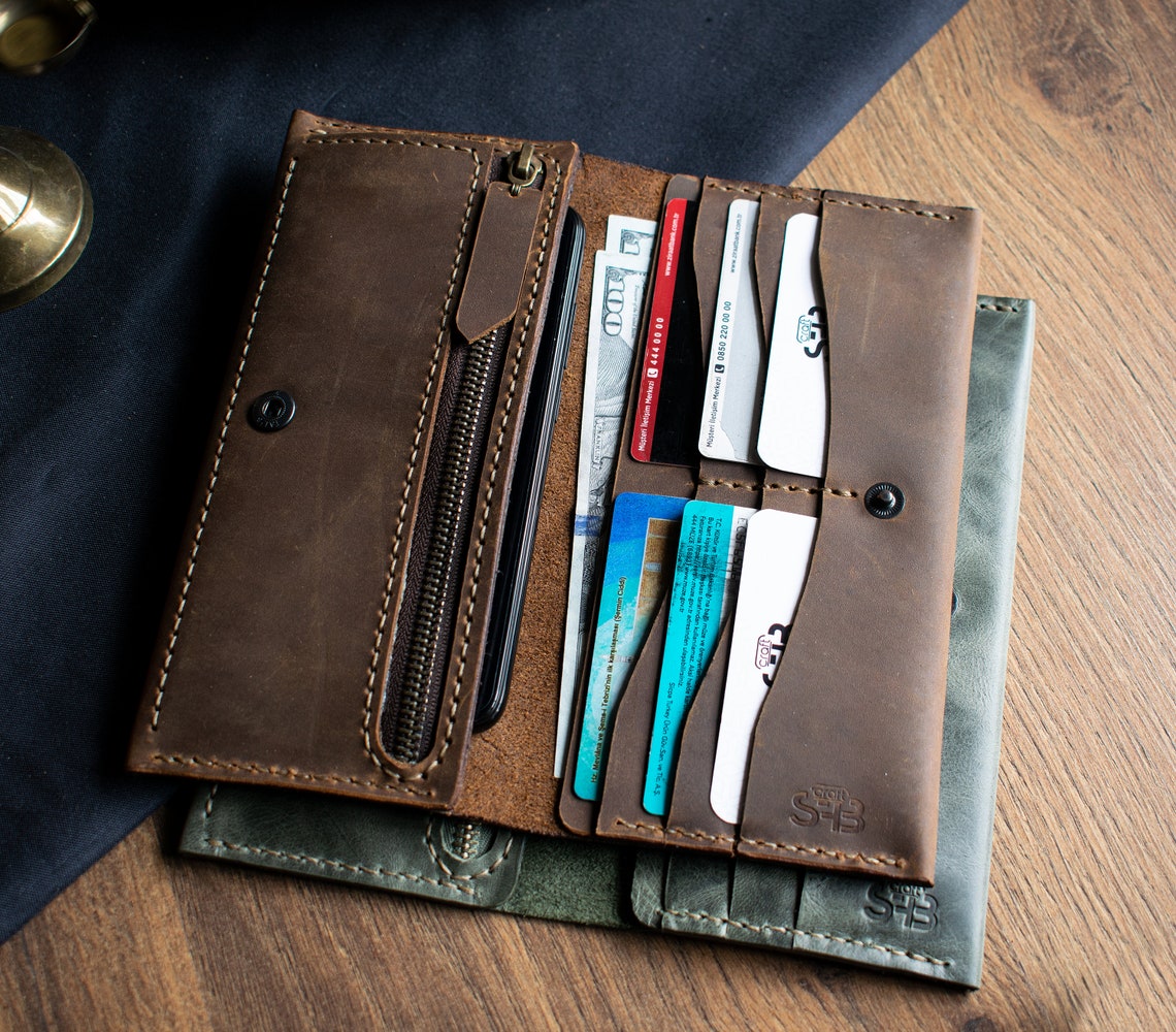 Leather Phone Wallet Dual Phone Case Bifold Wallet Handmade Etsy