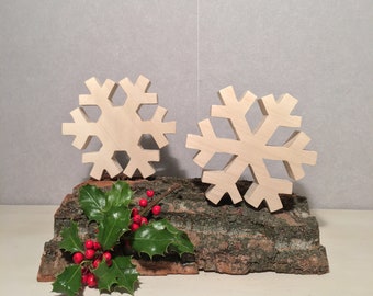Fiocchi di neve 13 cm in legno, decorazione natalizia