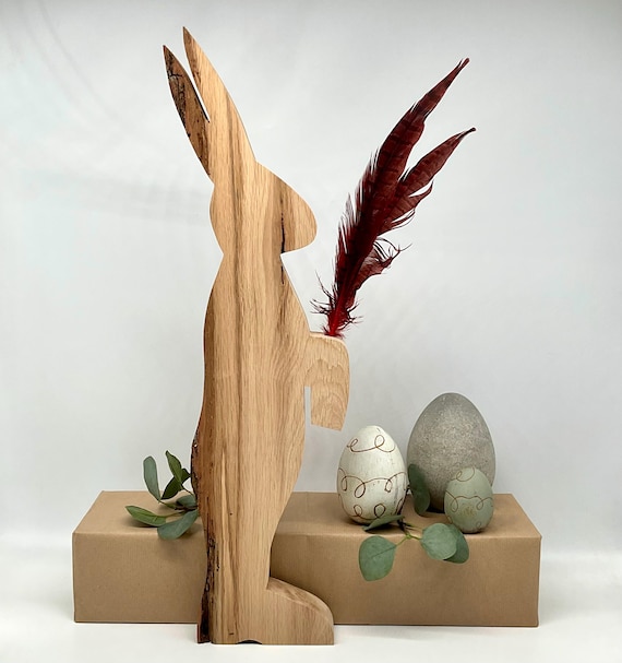youngfocus 2 lepre in legno (17 cm) – Decorazione pasquale