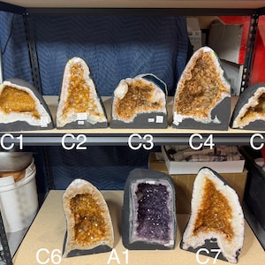 7x Citrien Geode Kathedraalclusters Staande Gepolijst Kristal Gouden Kwarts Display Thuiskantoor Decoratie Natuursteen Cadeau Boho Natuurlijk
