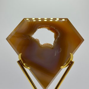 Beautiful Druzy Diamond Shaped Agate With Gold Stand (Very Sparkly Colorful Agate Pieces! Lots Of Crystals And Unique Patterns)