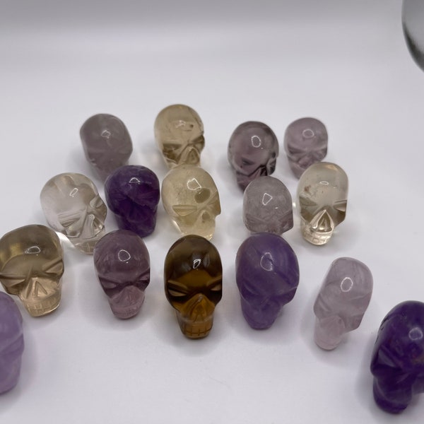 Mini Gemstone Skull Carvings! Citrine, Amethyst, Smoky Quartz!