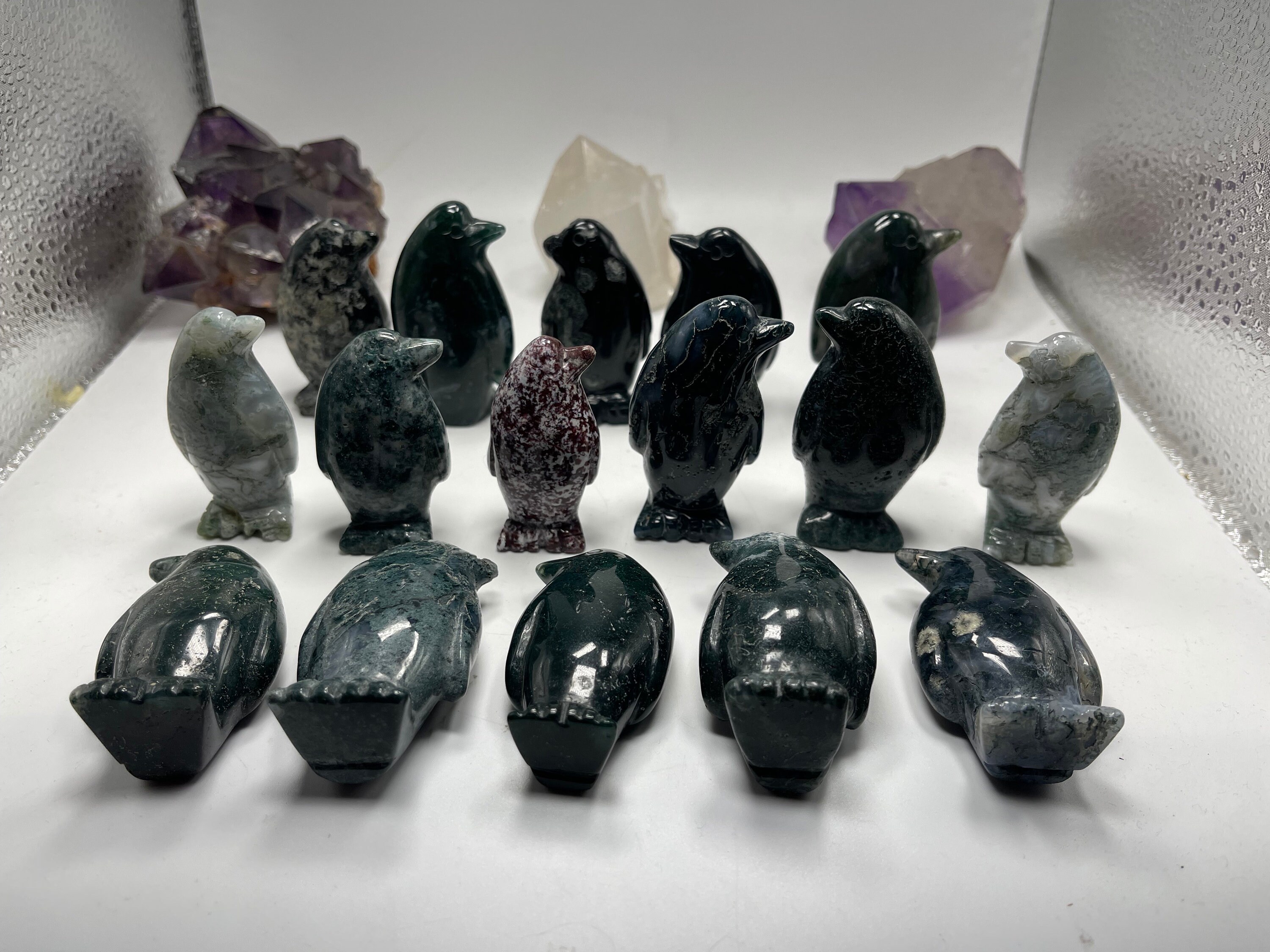 彫刻された苔瑪瑙のペンギン - Etsy 日本