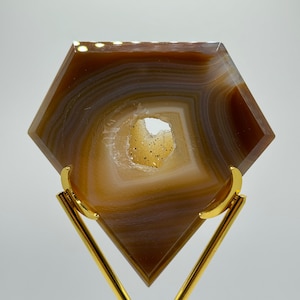 Beautiful Druzy Diamond Shaped Agate With Gold Stand (Very Sparkly Colorful Agate Pieces! Lots Of Crystals And Unique Patterns)