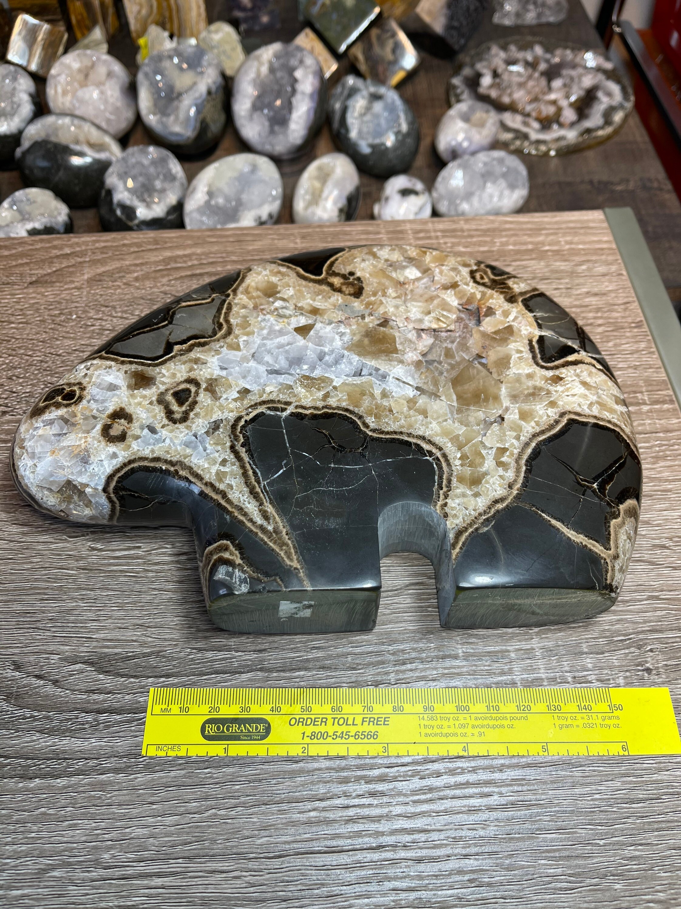 Utah Rare Septarianville Nodule Carved Bear With Crystal Pocket 