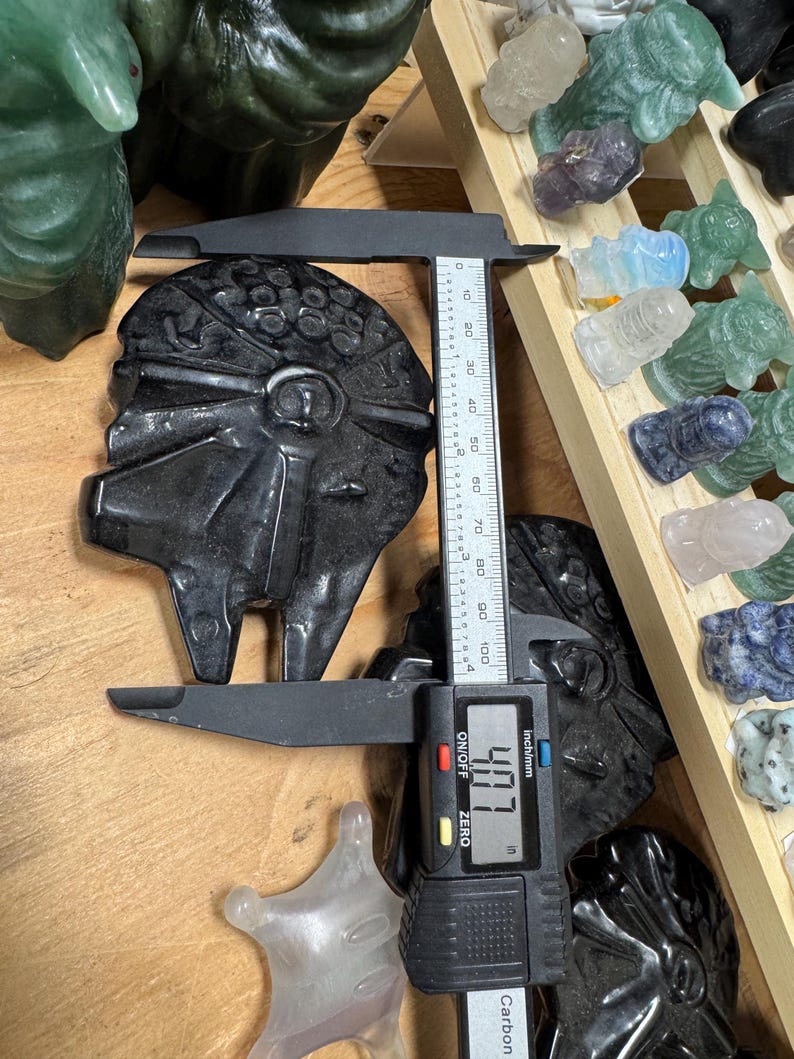 Star Wars Figures Carved 6” Yodas, Grogu, Stormtroopers, 4”+ Millennium Falcon, R2D2, Mandalorian Helmet Crystal Gift Movie Decor image 4