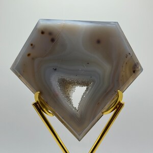 Beautiful Druzy Diamond Shaped Agate With Gold Stand (Very Sparkly Colorful Agate Pieces! Lots Of Crystals And Unique Patterns)