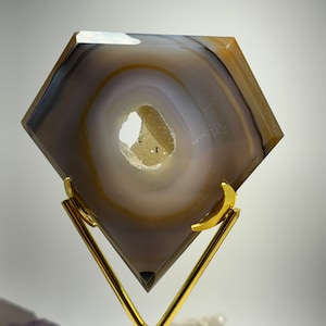 Beautiful Druzy Diamond Shaped Agate With Gold Stand (Very Sparkly Colorful Agate Pieces! Lots Of Crystals And Unique Patterns)