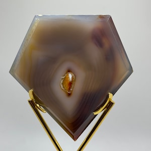 Beautiful Druzy Diamond Shaped Agate With Gold Stand (Very Sparkly Colorful Agate Pieces! Lots Of Crystals And Unique Patterns)
