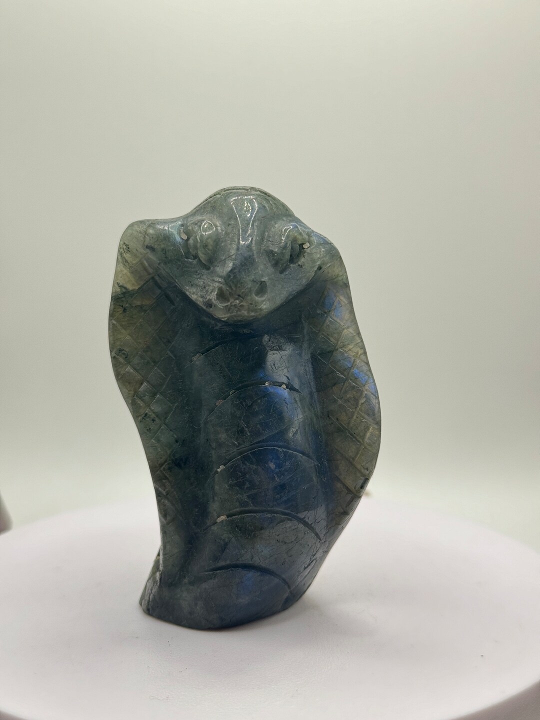 Carved Labradorite King Cobra Snake Head Woth Flashy Colors WATCH VIDEO