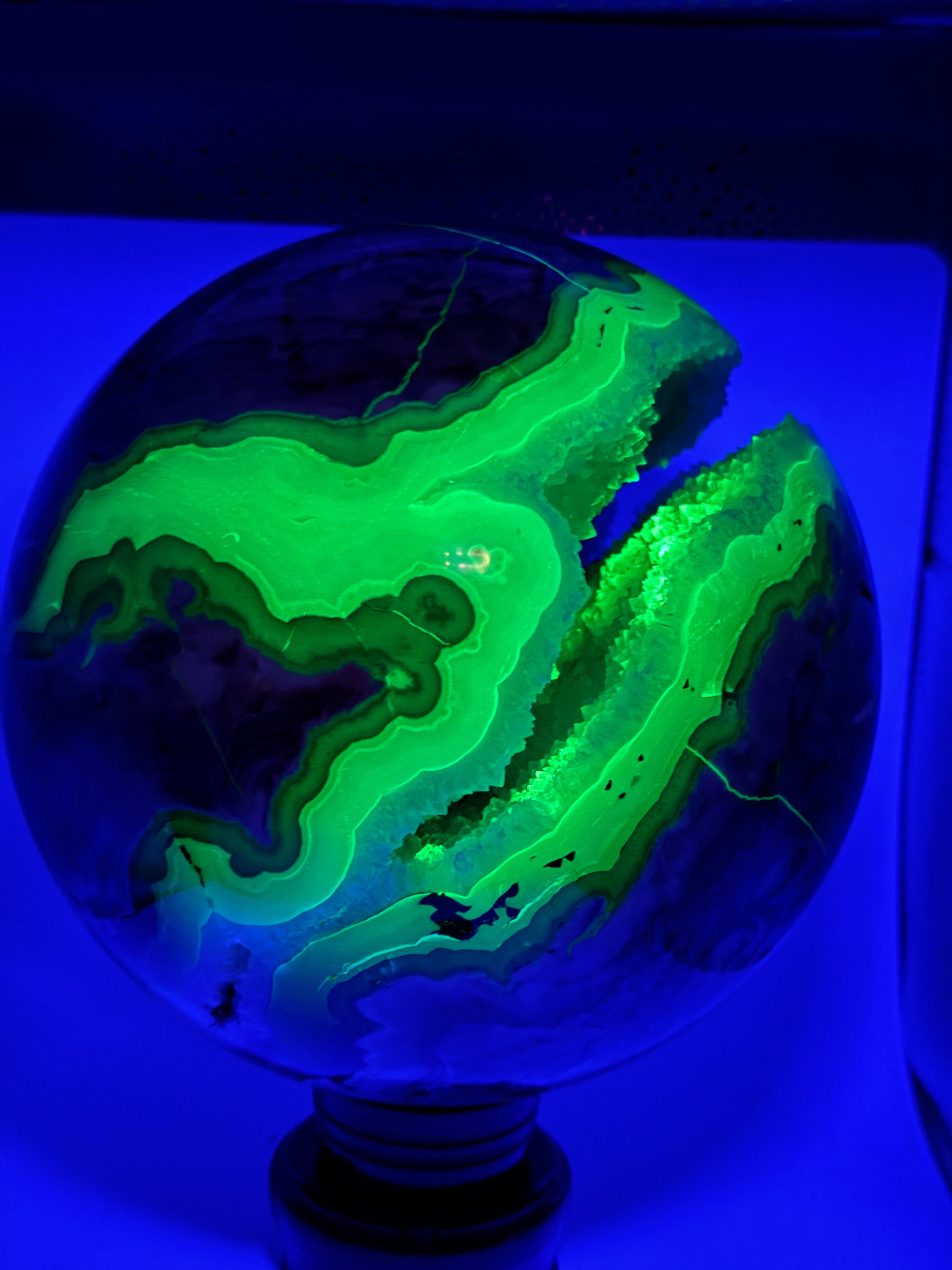 17.6LB or 8KG Volcano Agate Sphere! Massive 7”+! Glows Under UV