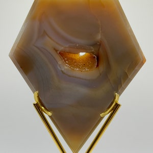 Beautiful Druzy Diamond Shaped Agate With Gold Stand (Very Sparkly Colorful Agate Pieces! Lots Of Crystals And Unique Patterns)