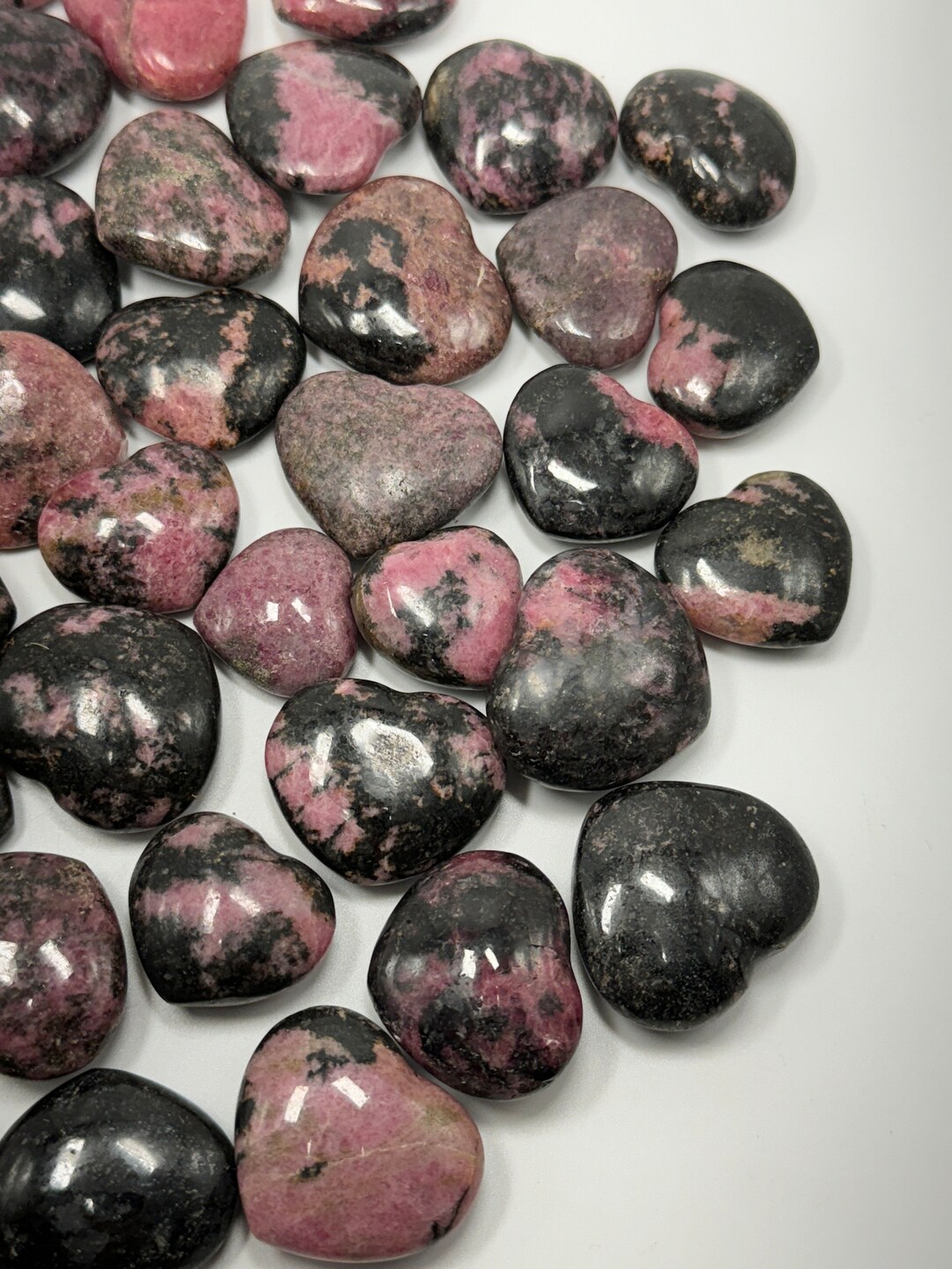 Pink & Black Rhodonite Hearts Some With Chatoyance - Etsy