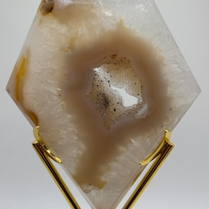 Beautiful Druzy Diamond Shaped Agate With Gold Stand (Very Sparkly Colorful Agate Pieces! Lots Of Crystals And Unique Patterns)
