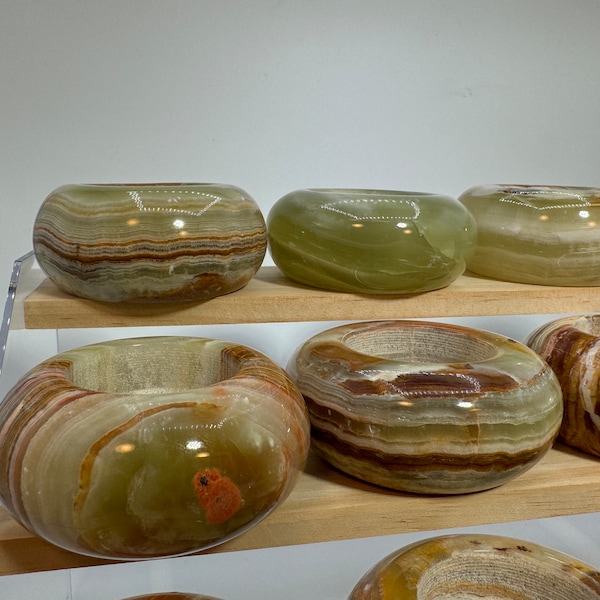 Banded Onyx Tealight Candle Holder or Sphere Stand – Hand Carved Stone Decor | Unique Boho Home Accent Gift | 2 Styles Available Crystal