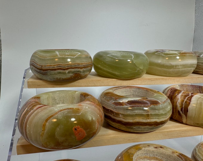 Banded Onyx Tealight Candle Holder or Sphere Stand – Hand Carved Stone Decor | Unique Boho Home Accent Gift | 2 Styles Available Crystal