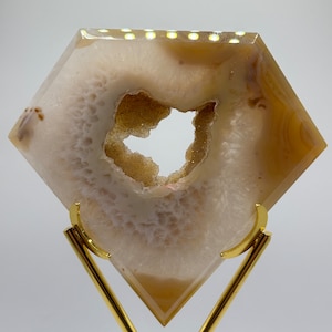 Beautiful Druzy Diamond Shaped Agate With Gold Stand (Very Sparkly Colorful Agate Pieces! Lots Of Crystals And Unique Patterns)