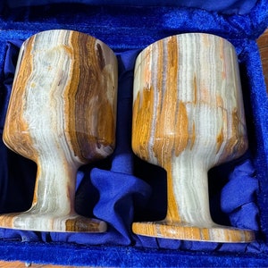 Beautiful Banded Onyx Goblets With Velvet Case **RANDOM SET Read Description** Home Decor Office Gift Collector Crystals Natural Healing