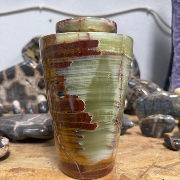 Beautiful 8” Banded Onyx Vases! Office Home Bathroom Decor Holder Accessories Handmade Unique Gift One of a kind Urn Flower Holder