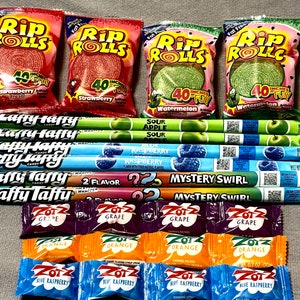 Sweet Gifts: Laffy Taffy, Rip Rolls, Zotz, Caramel Apple Pops! Sour Apple, Blue Raspberry, Watermelon, Mystery, Etx – delightful flavors!