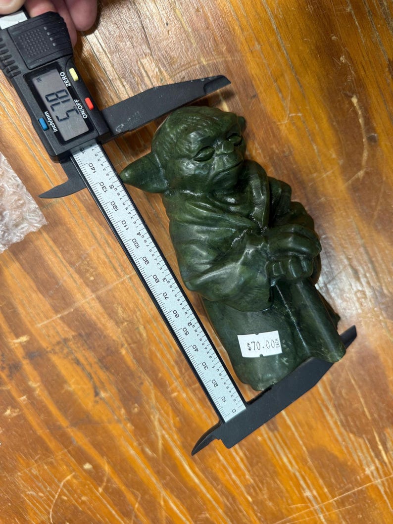 Star Wars Figures Carved 6” Yodas, Grogu, Stormtroopers, 4”+ Millennium Falcon, R2D2, Mandalorian Helmet Crystal Gift Movie Decor 6” Emerald Yoda