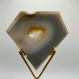 Beautiful Druzy Diamond Shaped Agate With Gold Stand (Very Sparkly Colorful Agate Pieces! Lots Of Crystals And Unique Patterns)