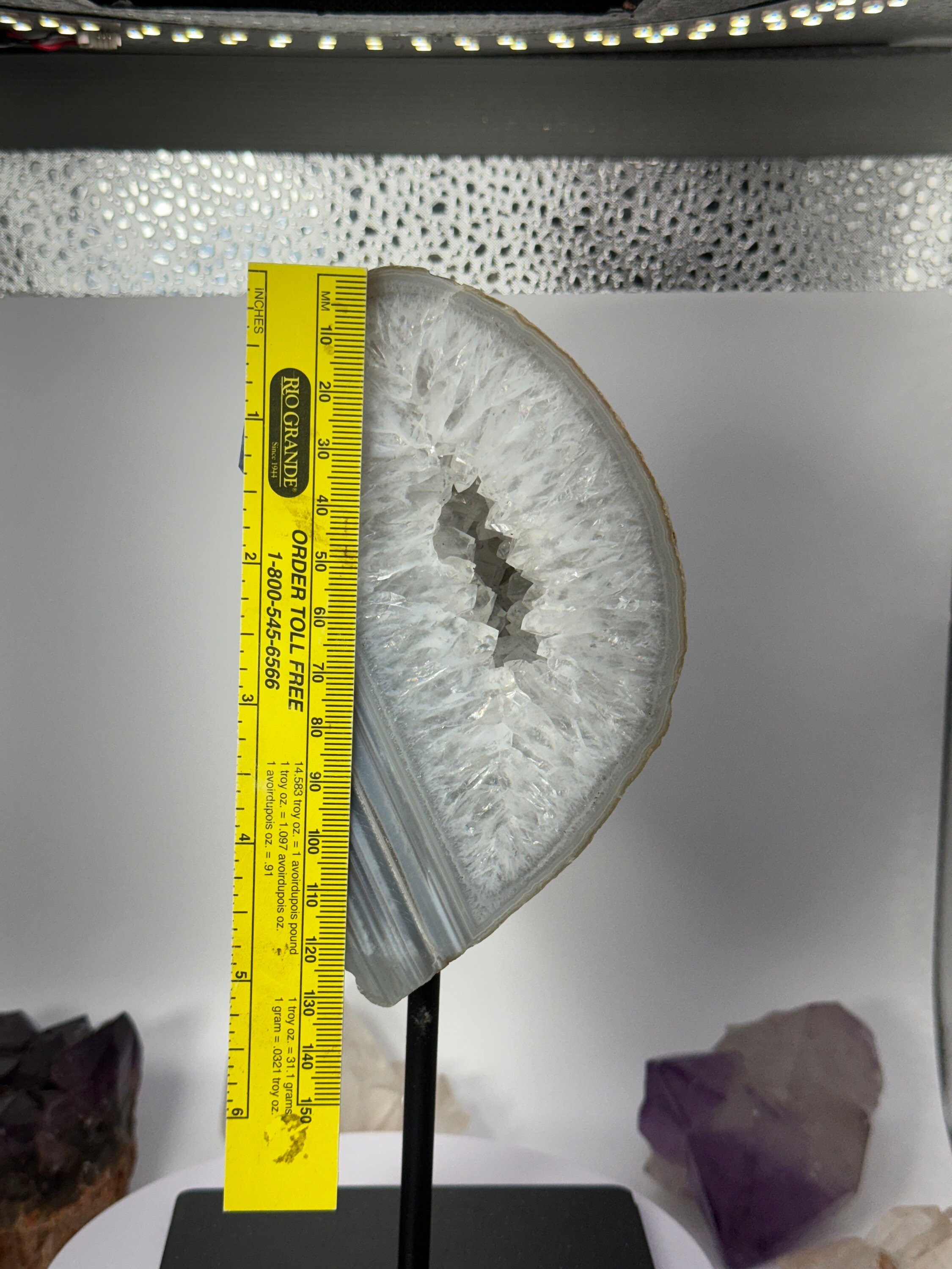 Beautiful 8.2 Banded Brazilian Agate Geode on Metal Stand Sparkly 
