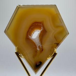 Beautiful Druzy Diamond Shaped Agate With Gold Stand (Very Sparkly Colorful Agate Pieces! Lots Of Crystals And Unique Patterns)