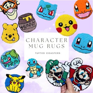 Handmade Character Mug Rugs – 4” Punch Needle Coasters Featuring Popular Characters