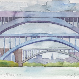 Original watercolor painting: Harlem River Bridges, 2020