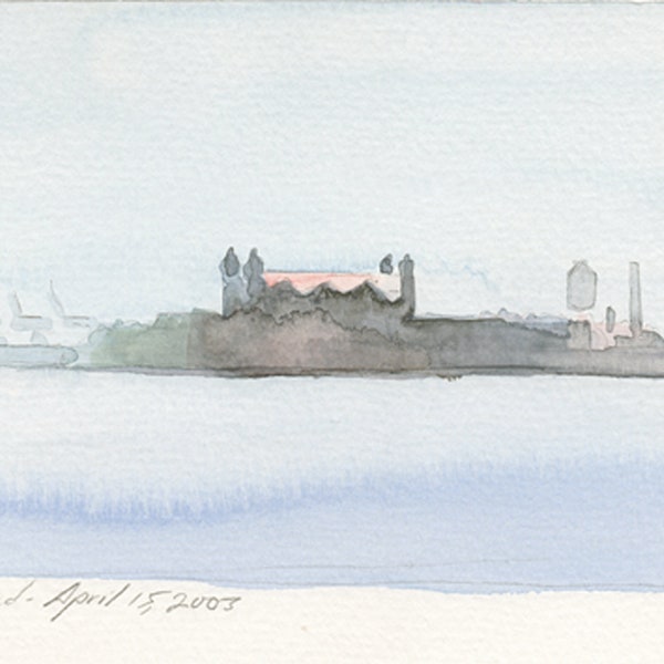 Original watercolor painting: Ellis Island, April 15, 2003